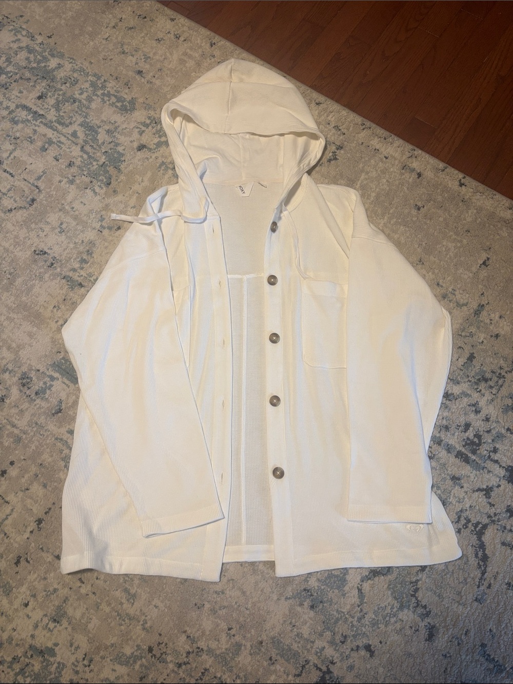 Roxy White Hooded Button-Front Lightweight Jacket